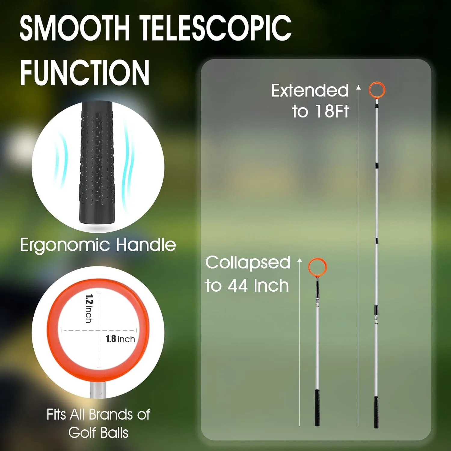 ToVii Golf Ball Retriever, 9ft 12ft 15ft 18ft Aluminum Alloy Shaft Golf Ball Retriever Telescopic with Premium Nylon Cup Ball Retriever Tool Golf Retriever, Golf Accessories Golf Gift for Men Women