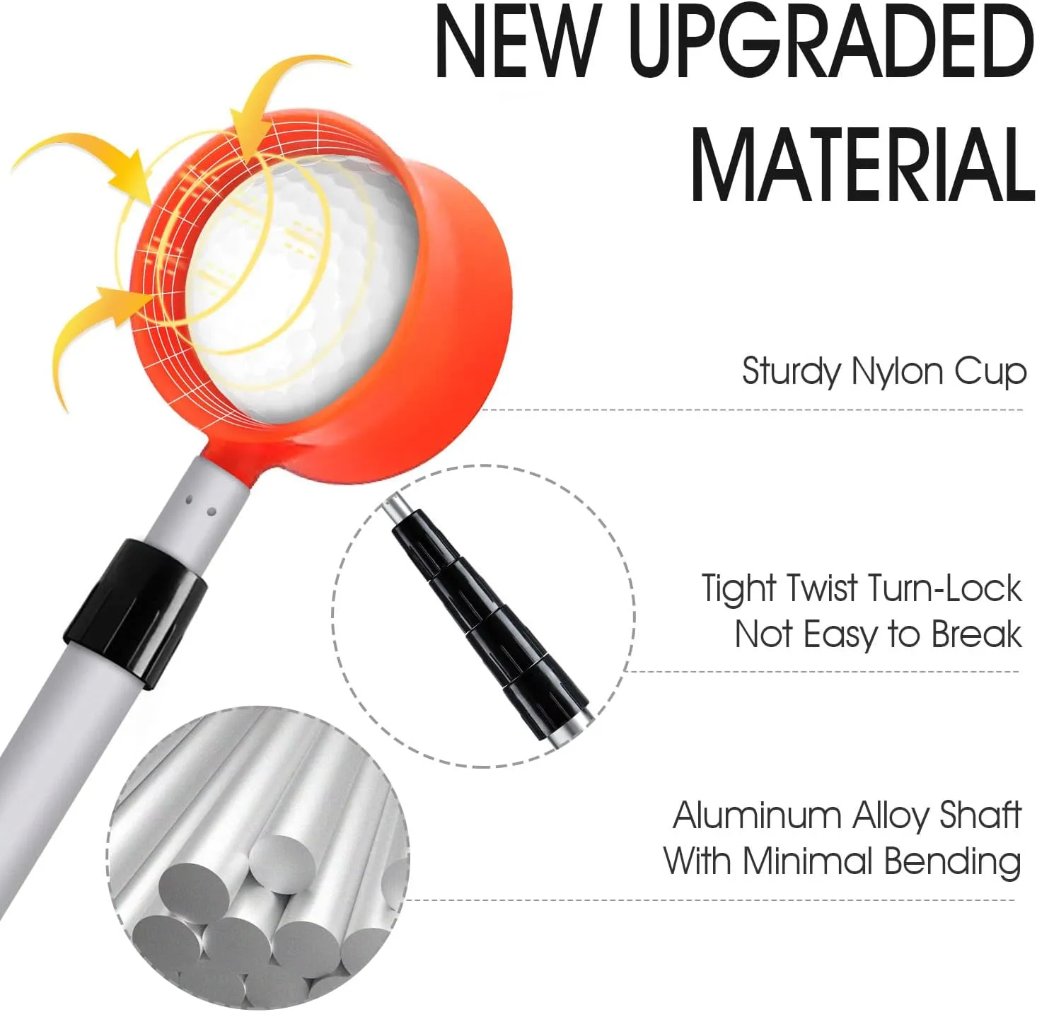ToVii Golf Ball Retriever, 9ft 12ft 15ft 18ft Aluminum Alloy Shaft Golf Ball Retriever Telescopic with Premium Nylon Cup Ball Retriever Tool Golf Retriever, Golf Accessories Golf Gift for Men Women