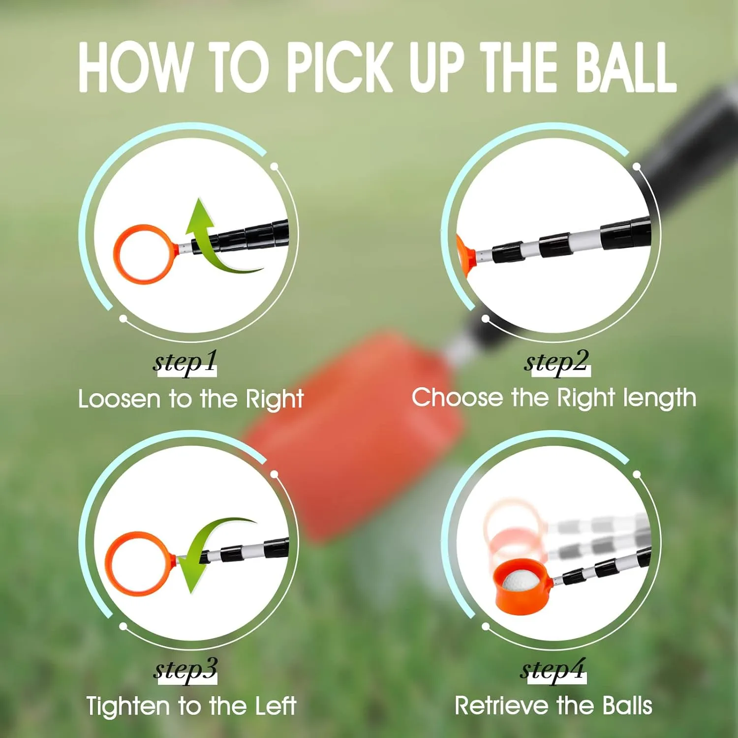 ToVii Golf Ball Retriever, 9ft 12ft 15ft 18ft Aluminum Alloy Shaft Golf Ball Retriever Telescopic with Premium Nylon Cup Ball Retriever Tool Golf Retriever, Golf Accessories Golf Gift for Men Women