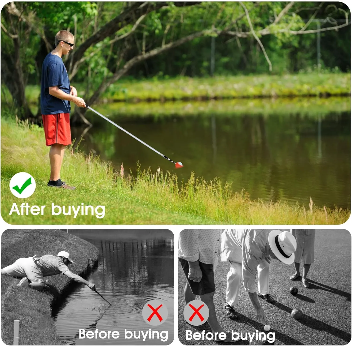 ToVii Golf Ball Retriever, 9ft 12ft 15ft 18ft Aluminum Alloy Shaft Golf Ball Retriever Telescopic with Premium Nylon Cup Ball Retriever Tool Golf Retriever, Golf Accessories Golf Gift for Men Women