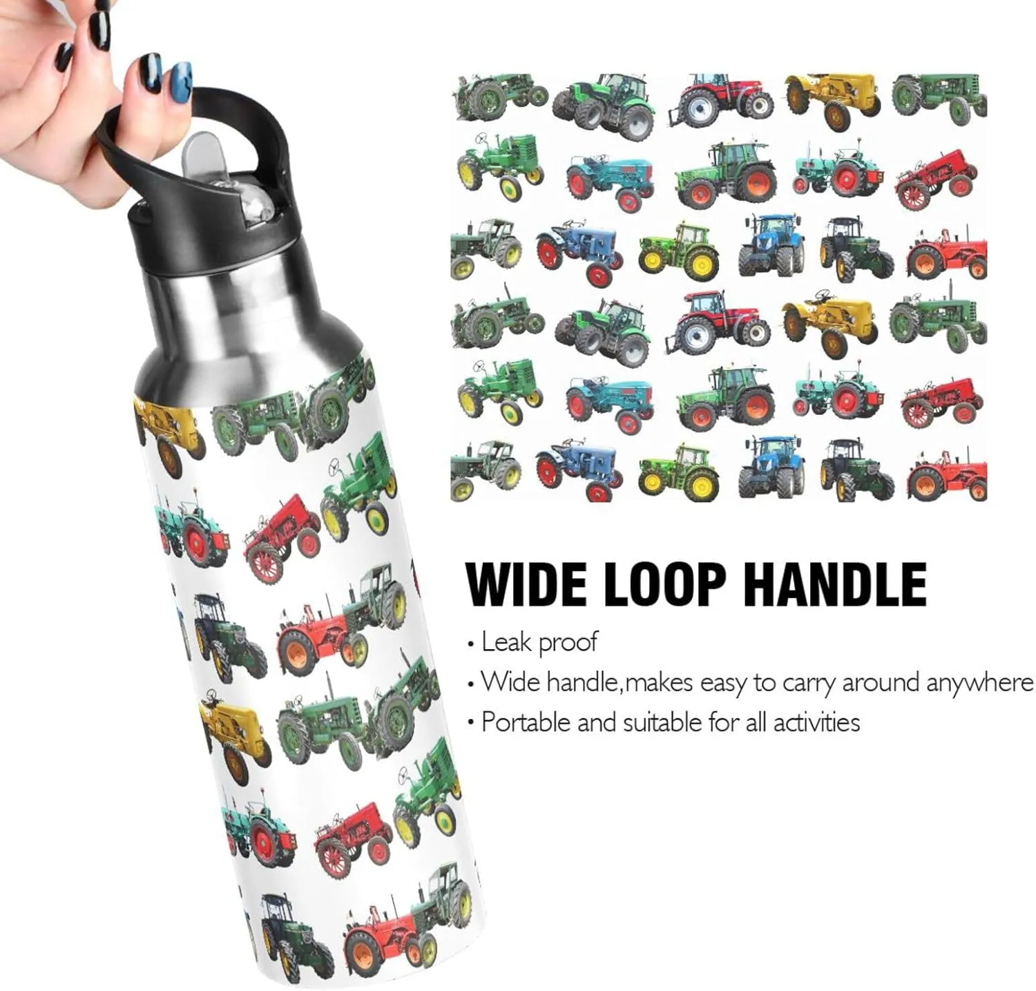 Tractor Stainless Steel Water Bottle with Straw Lid - 20 Oz Sports Insulated Water Bottle Thermos for Sport Gym Outdoor Travel School