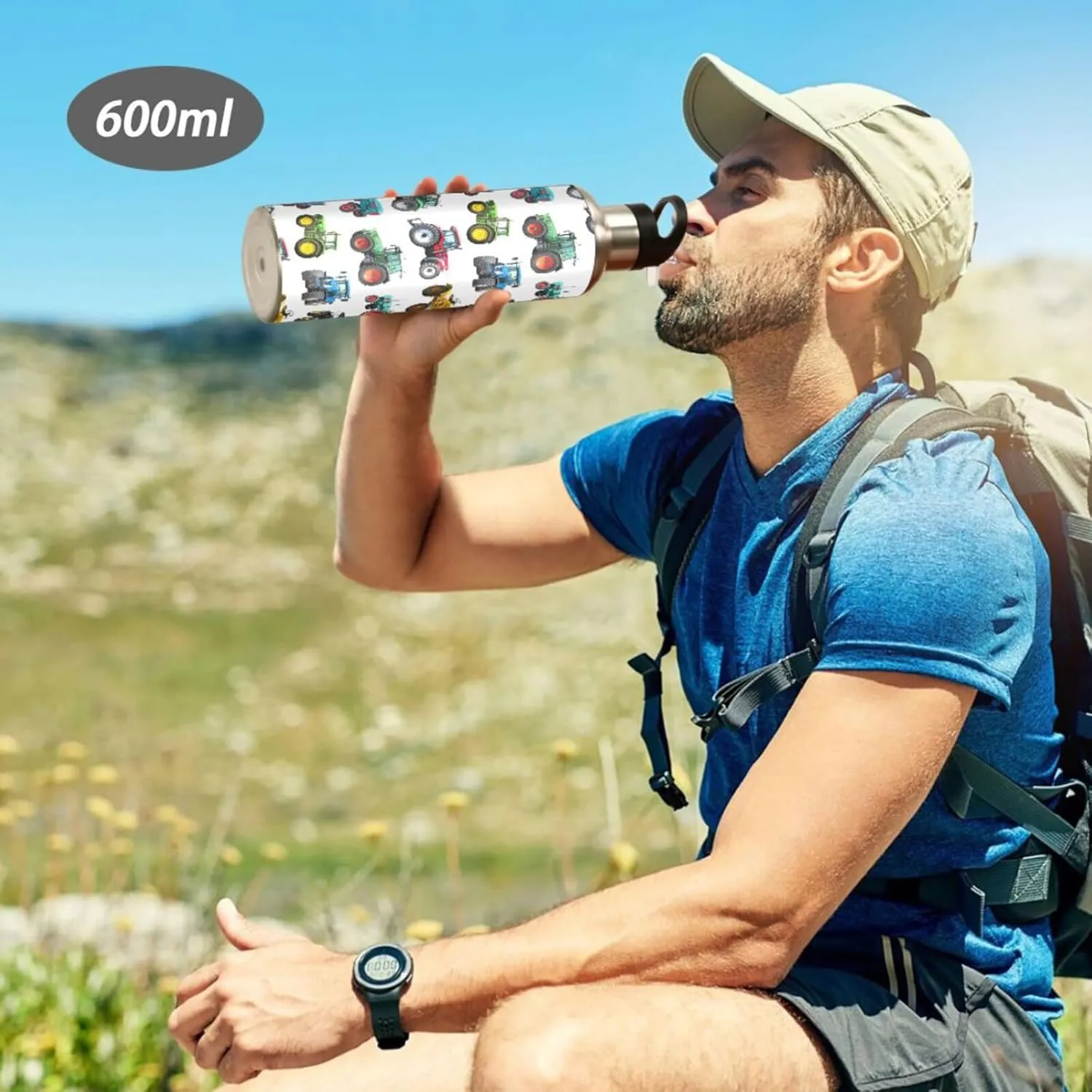 Tractor Stainless Steel Water Bottle with Straw Lid - 20 Oz Sports Insulated Water Bottle Thermos for Sport Gym Outdoor Travel School