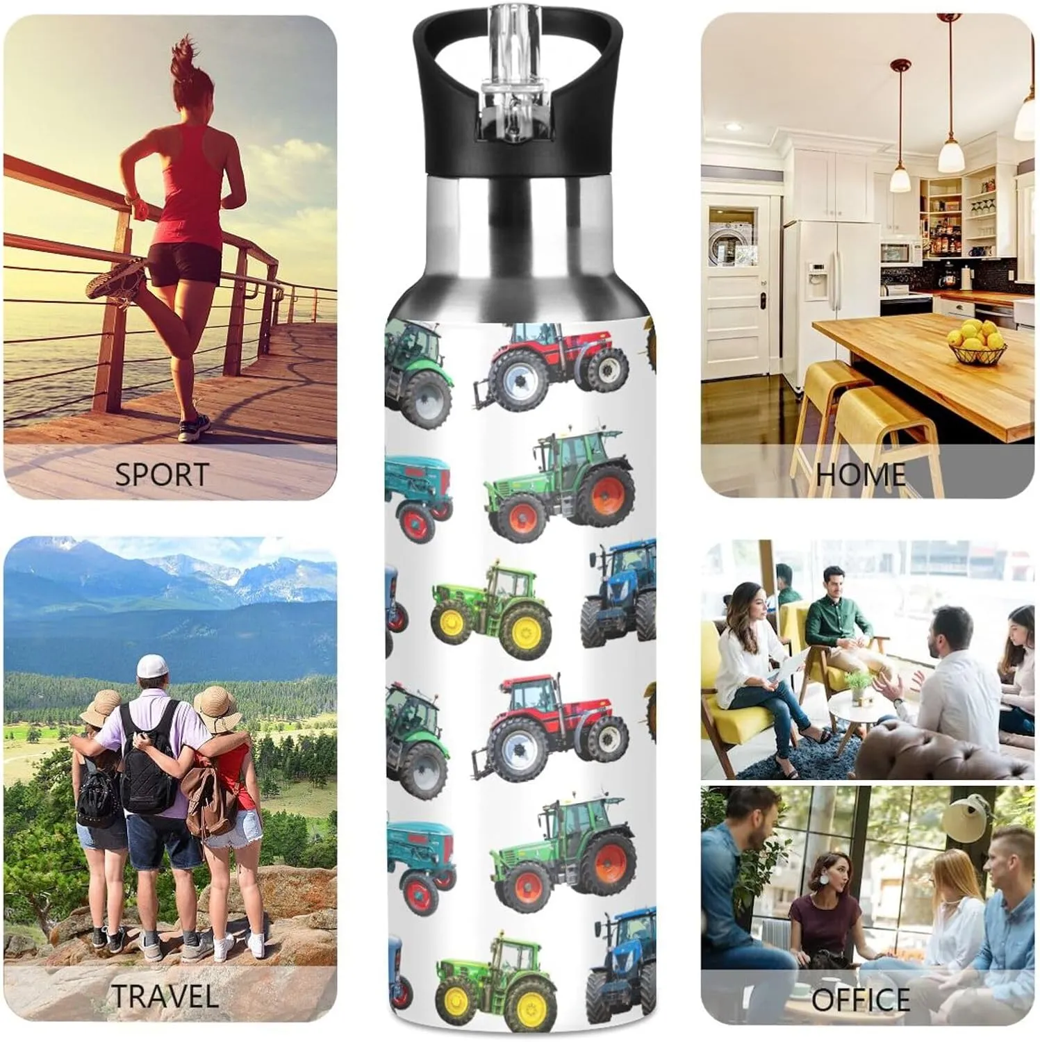 Tractor Stainless Steel Water Bottle with Straw Lid - 20 Oz Sports Insulated Water Bottle Thermos for Sport Gym Outdoor Travel School