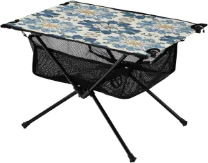 Traditional Floral Pattern Portable Folding Camping Table, Compact Lightweight Beach Table with Carrying Bag for Outdoor Picnics, BBQs, Camp