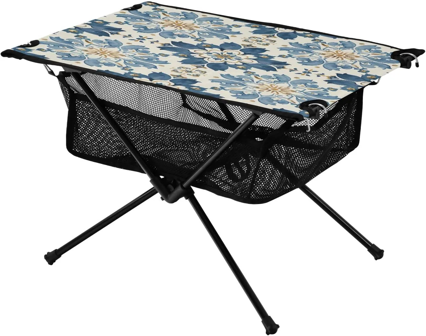Traditional Floral Pattern Portable Folding Camping Table, Compact Lightweight Beach Table with Carrying Bag for Outdoor Picnics, BBQs, Camp