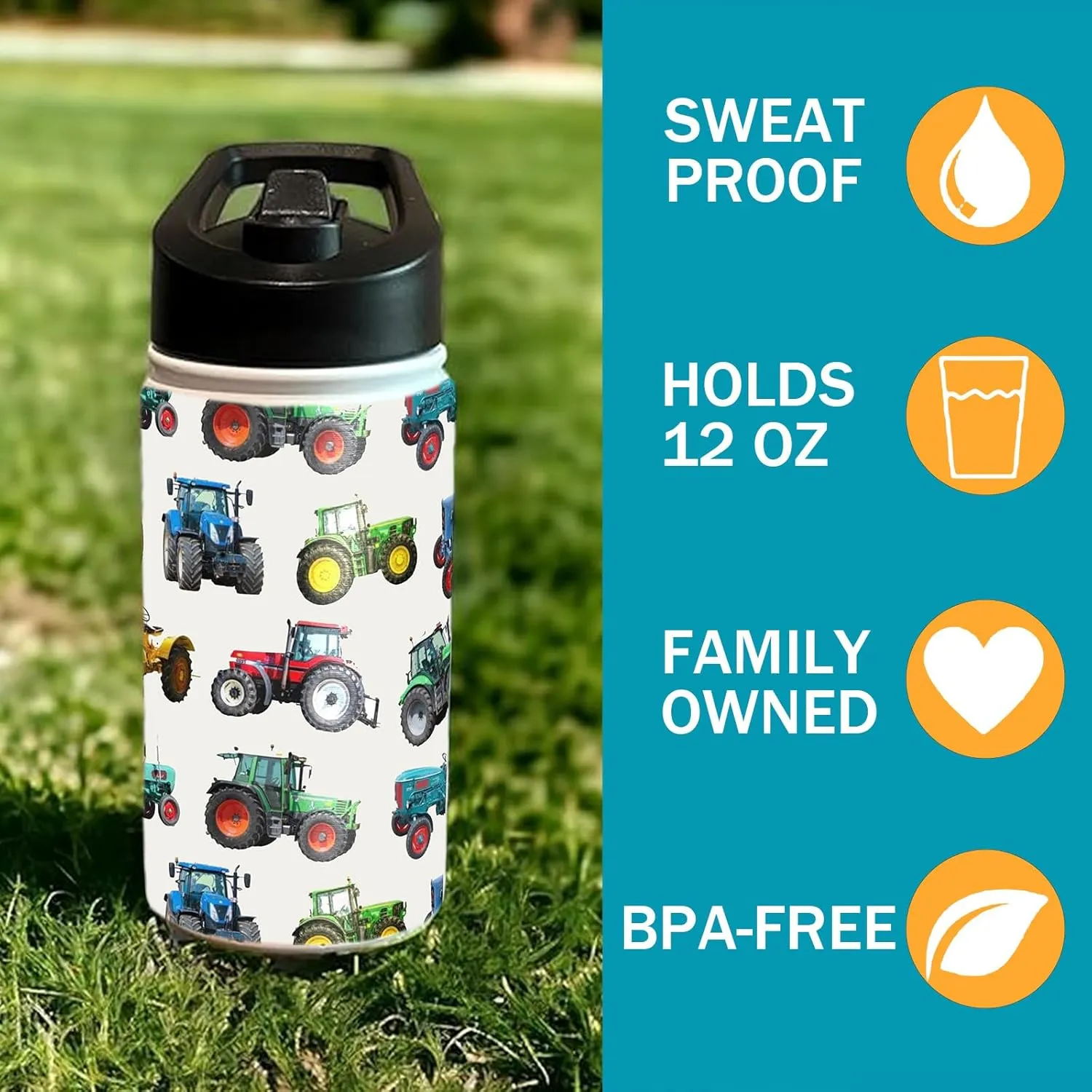 Train Kids Water Bottle for School with Straw Lid,12oz Stainless Steel Insulated Water Bottle for Boys & Girls,Leak Proof Lid with Handle & Touch Free Spout (A06)
