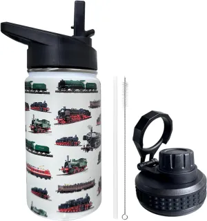 Train Kids Water Bottle for School with Straw Lid,12oz Stainless Steel Insulated Water Bottle for Boys & Girls,Leak Proof Lid with Handle & Touch Free Spout (A06)