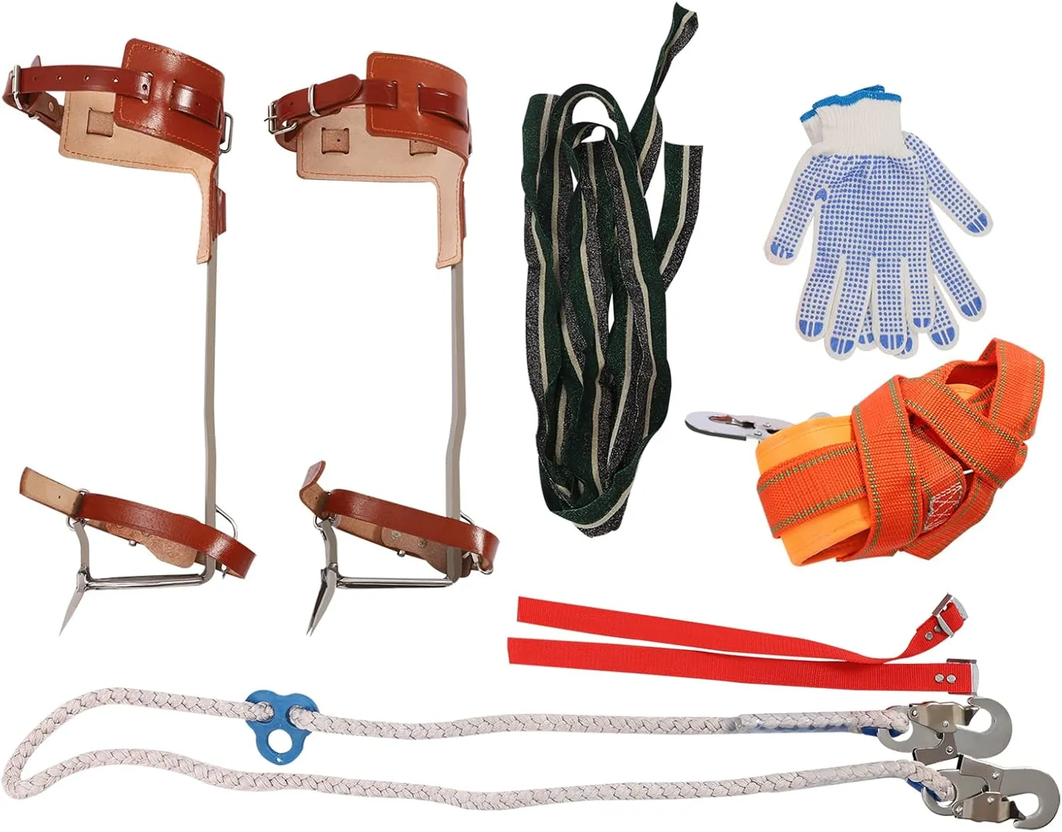 Tree Climbing Kit,Tree Climbing Spikes Set Equipped with Foot Strap, Ankle Straps,Harnesses, and 1 Pair of Gloves,Widely Used to Practice Tree Climbing, Fruit Picking, Logging