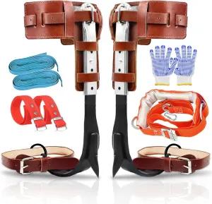 Tree Climbing Spikes with Harness Belt Adjustable Tree Climbing Gears with Cattle Hide Leggings Straps