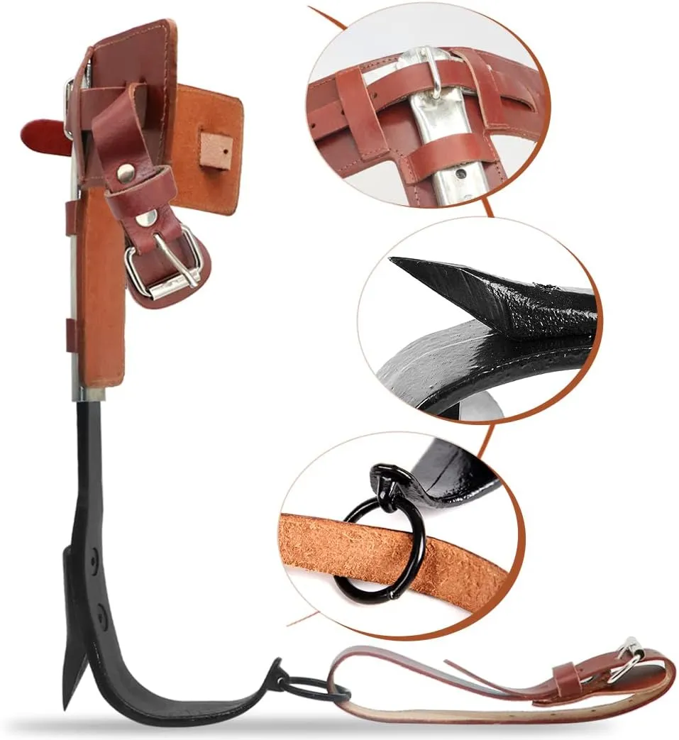 Tree Climbing Spikes with Harness Belt Adjustable Tree Climbing Gears with Cattle Hide Leggings Straps