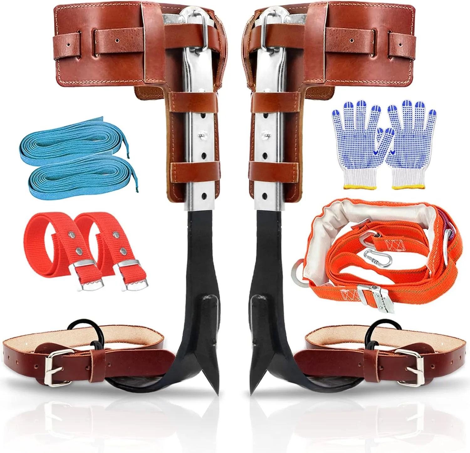 Tree Climbing Spikes with Harness Belt Adjustable Tree Climbing Gears with Cattle Hide Leggings Straps