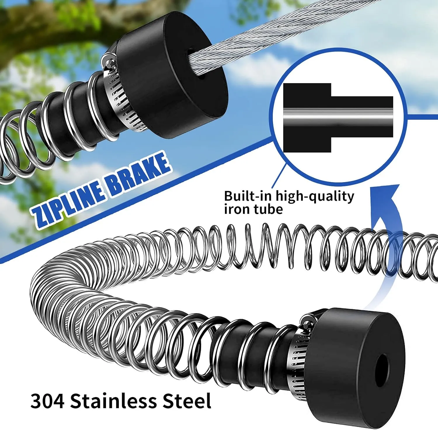 TRSMIMA Zipline Kit for Backyards - 150ft Zip Line for Kids and Adults - Backyard Kids Zipline Kits with Safety Harness and Stainless Steel - Spring Brake Trolley and Seat