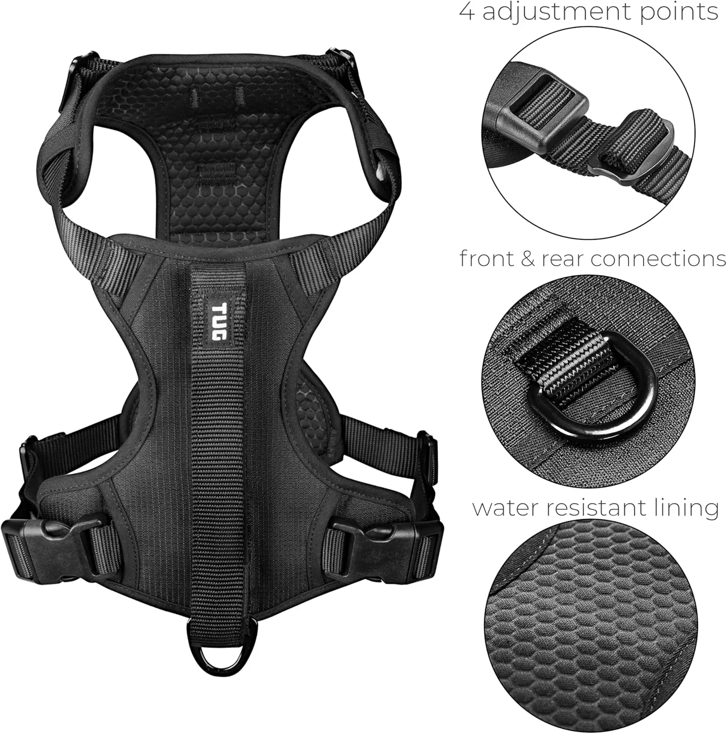 TUG Grab Dog Harness | Integrated Traffic Leash Magnetically Attached for Quick Control (Large/Black)