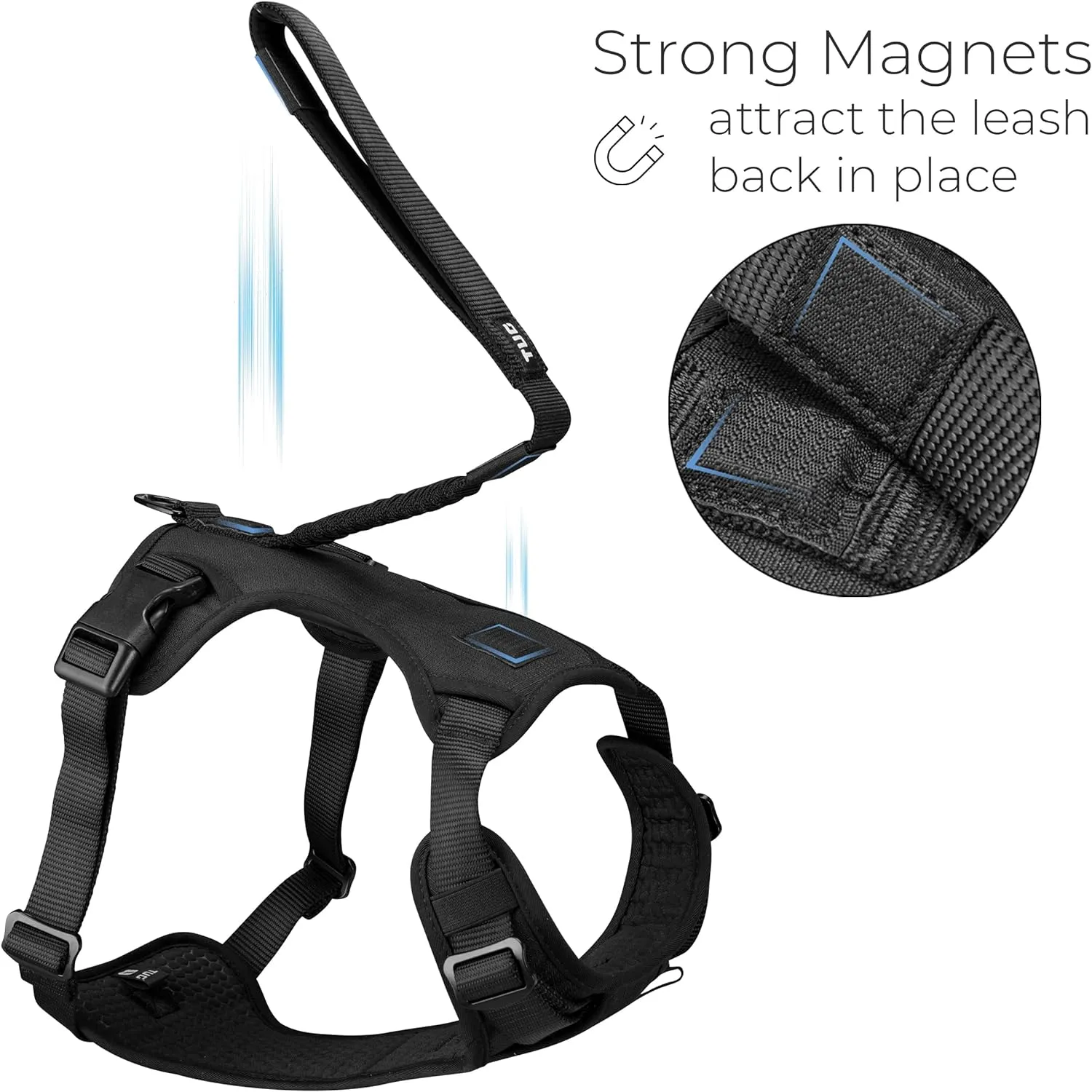 TUG Grab Dog Harness | Integrated Traffic Leash Magnetically Attached for Quick Control (Large/Black)