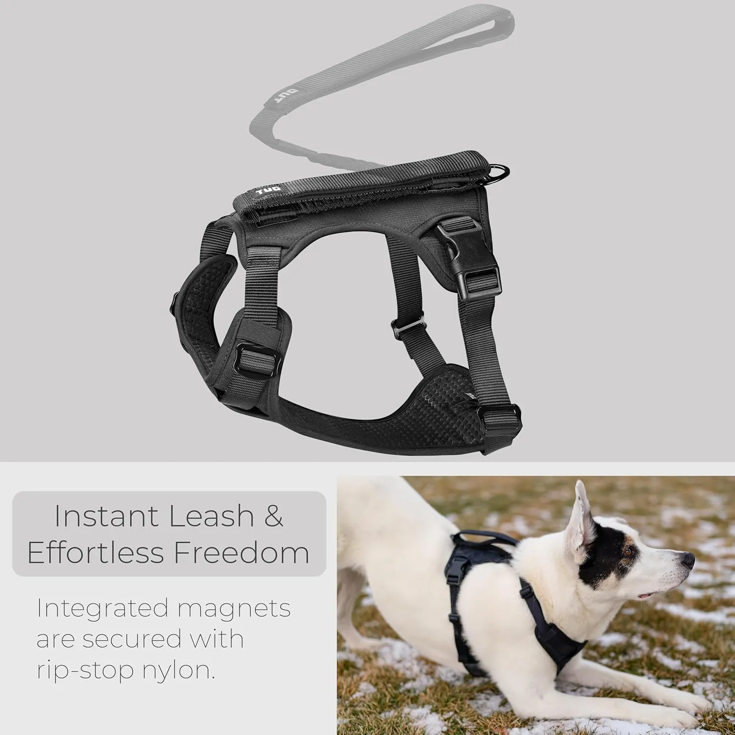 TUG Grab Dog Harness | Integrated Traffic Leash Magnetically Attached for Quick Control (Large/Black)