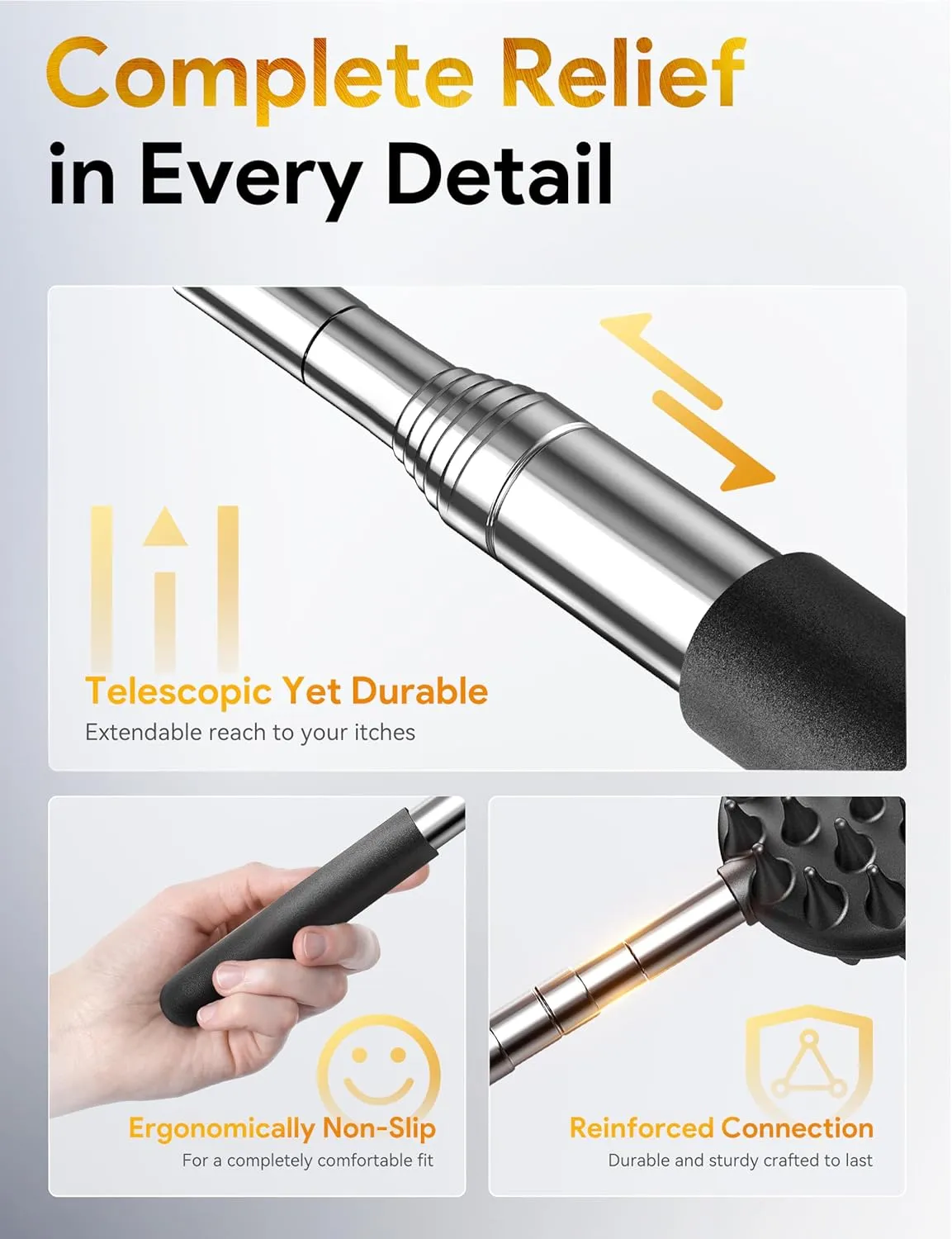TUKUOS Telescoping Back Scratcher with 4Pcs Detachable Scratching Heads, Fathers Day Dad Gifts for Men, Larger Scratching Tips, Adjustable, Back Scratcher for Men/Dad/Women, Relieve Itching Anywhere
