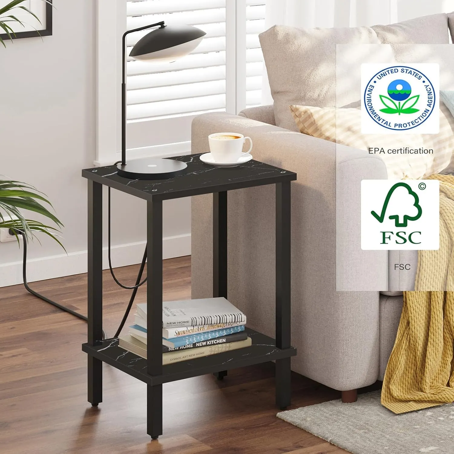 TUTOTAK End Table, Side Table, Nightstand, 2-Tier Storage Shelf, Sofa Side Table for Small Space, Living Room, Bed Room TB01BMK034