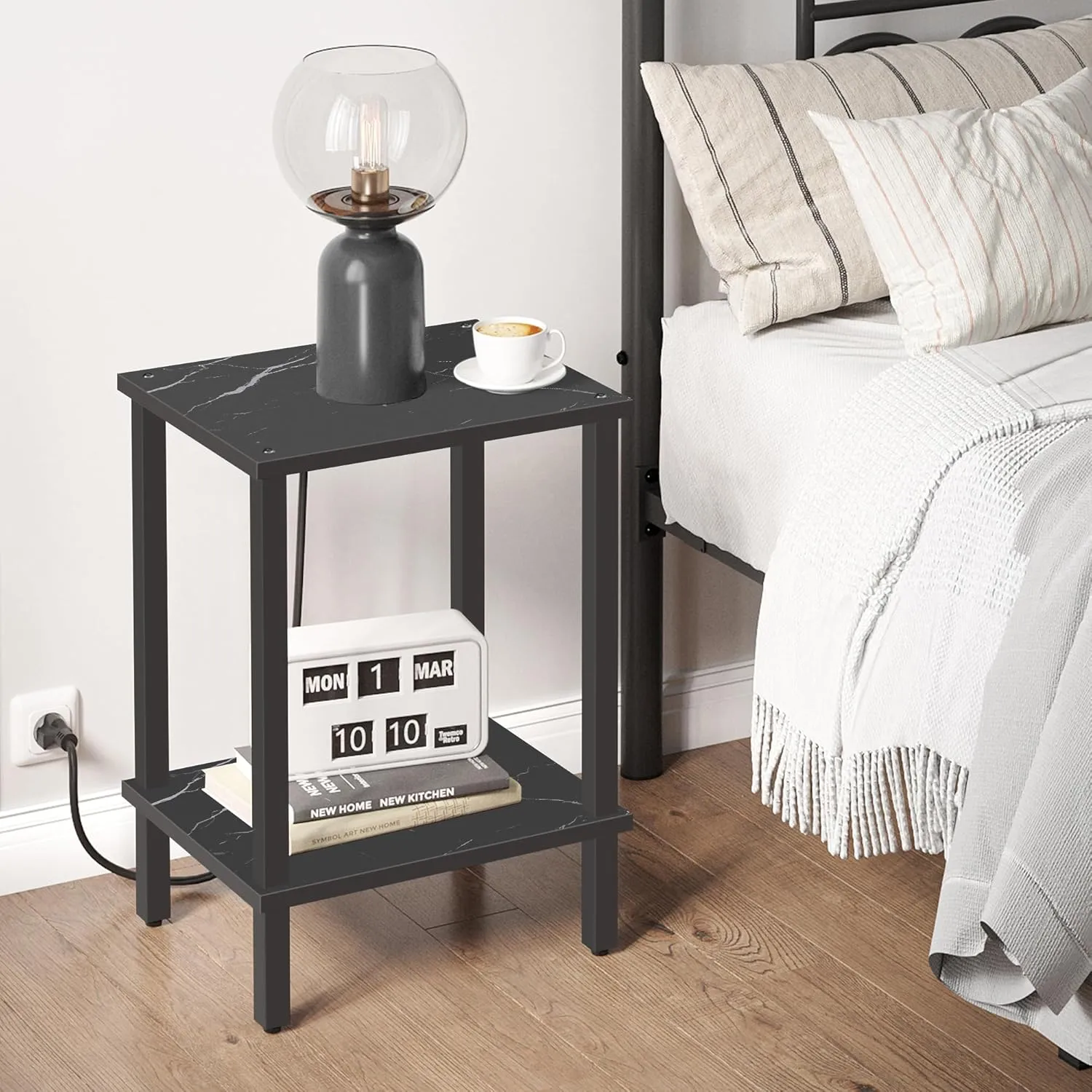 TUTOTAK End Table, Side Table, Nightstand, 2-Tier Storage Shelf, Sofa Side Table for Small Space, Living Room, Bed Room TB01BMK034