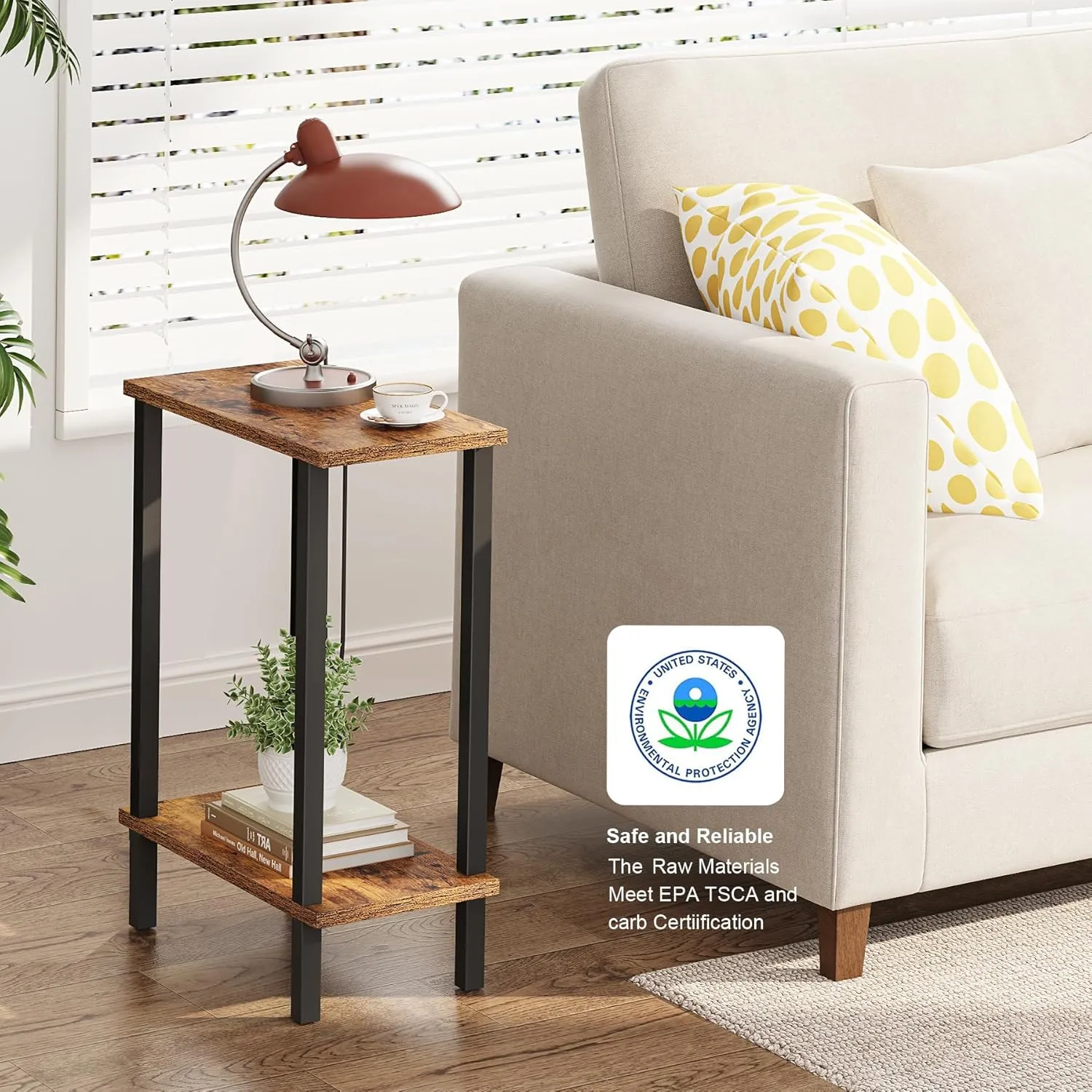 TUTOTAK Small Side Table, Narrow End Table, Skinny Sofa Table, Slim Nightstand, Couch Table, Living Room, Bed Room, Brown TB01BB062