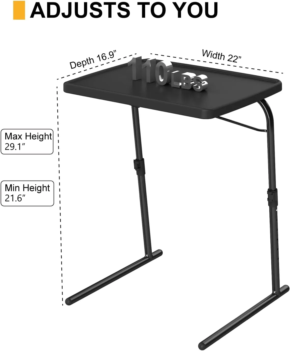 TV Tray Table, 16.9 x 22 x 29.1inch XL PRO Folding Dinner Table with 6 Height & 3 Tilt Angle Adjustments, Large Couch Desk for Working, Portable and Adjustable Laptop Desk for Sofa and Bed