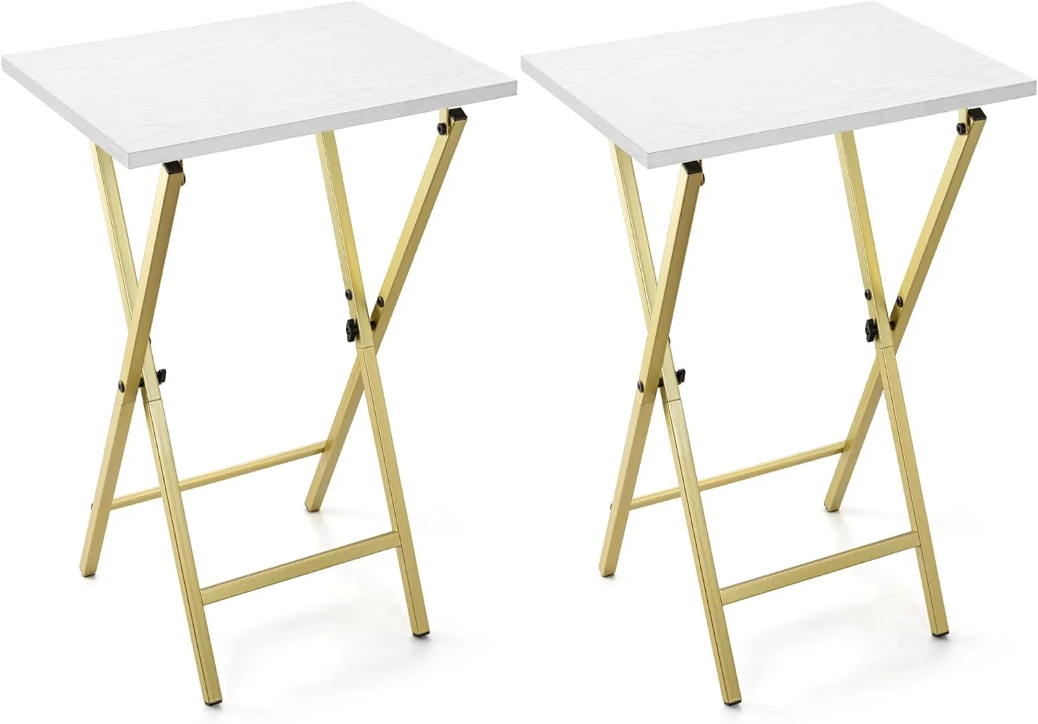 TV Tray Table Set of 2, TV Dinner Tray, Folding Table, Foldable TV Trays, Side Table for Bed, Couch, Portable and Small Easy to Move, White with Gold Frame