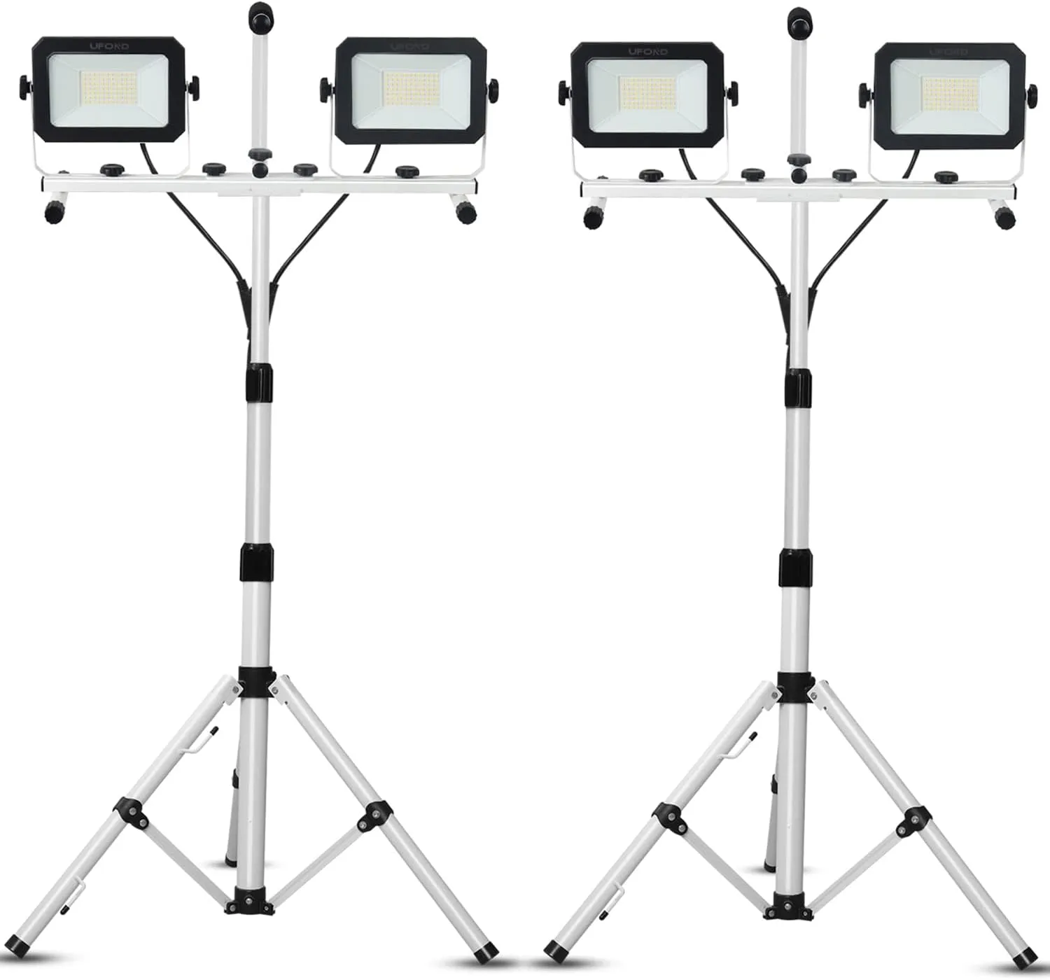 UFOND 10000 Lumen LED Work Light with Stand, Dual Head Work Light, Waterproof Lamp with Individual Switch, Adjustable Metal Telescoping Tripod with Power Cord （2 Pack）