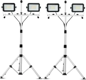 UFOND 10000 Lumen LED Work Light with Stand, Dual Head Work Light, Waterproof Lamp with Individual Switch, Adjustable Metal Telescoping Tripod with Power Cord （2 Pack）