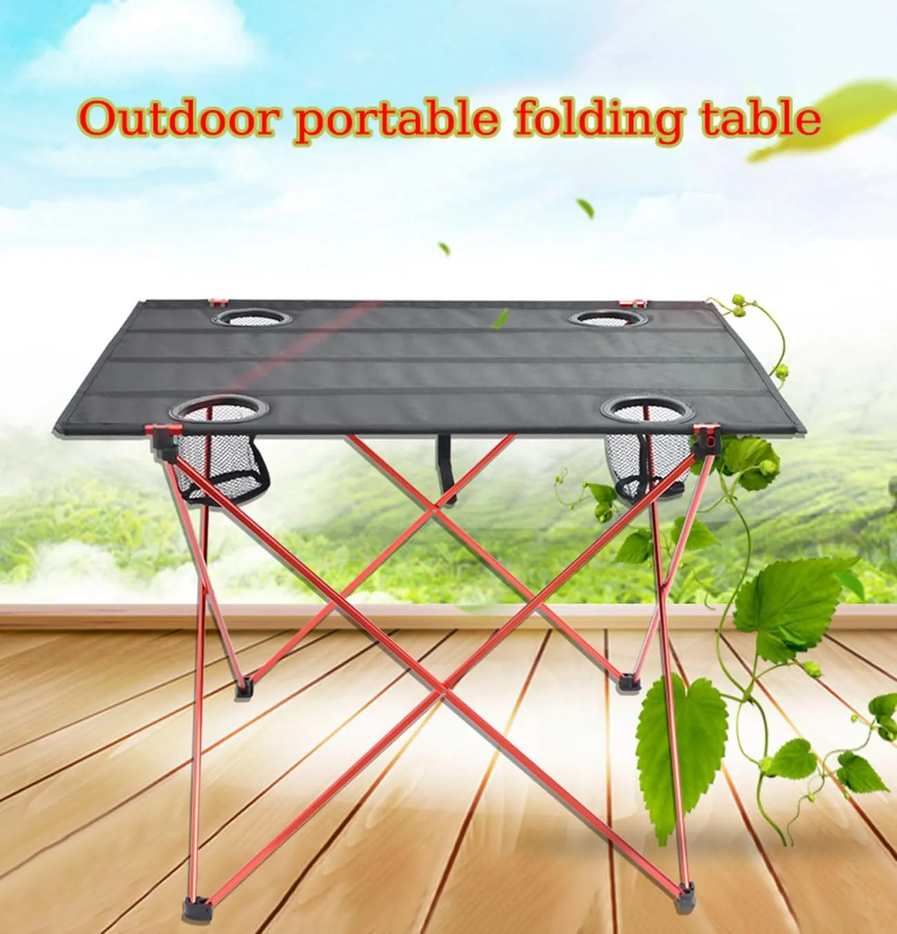 Ultra-Light Aluminum Alloy Camping Table Folding Beach Portable Table Outdoor Backpacking Roll Up Desk Furniture with Cup Holders, for Camping, Picnic, Beach and BBQ,Blue