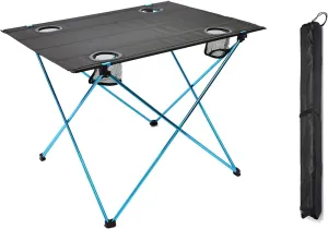 Ultra-Light Aluminum Alloy Camping Table Folding Beach Portable Table Outdoor Backpacking Roll Up Desk Furniture with Cup Holders, for Camping, Picnic, Beach and BBQ,Blue