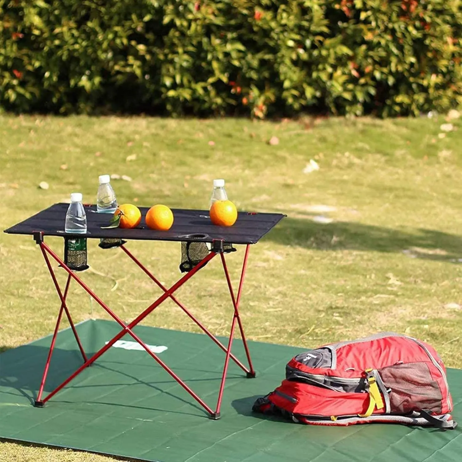 Ultra-Light Aluminum Alloy Camping Table Folding Beach Portable Table Outdoor Backpacking Roll Up Desk Furniture with Cup Holders,Red