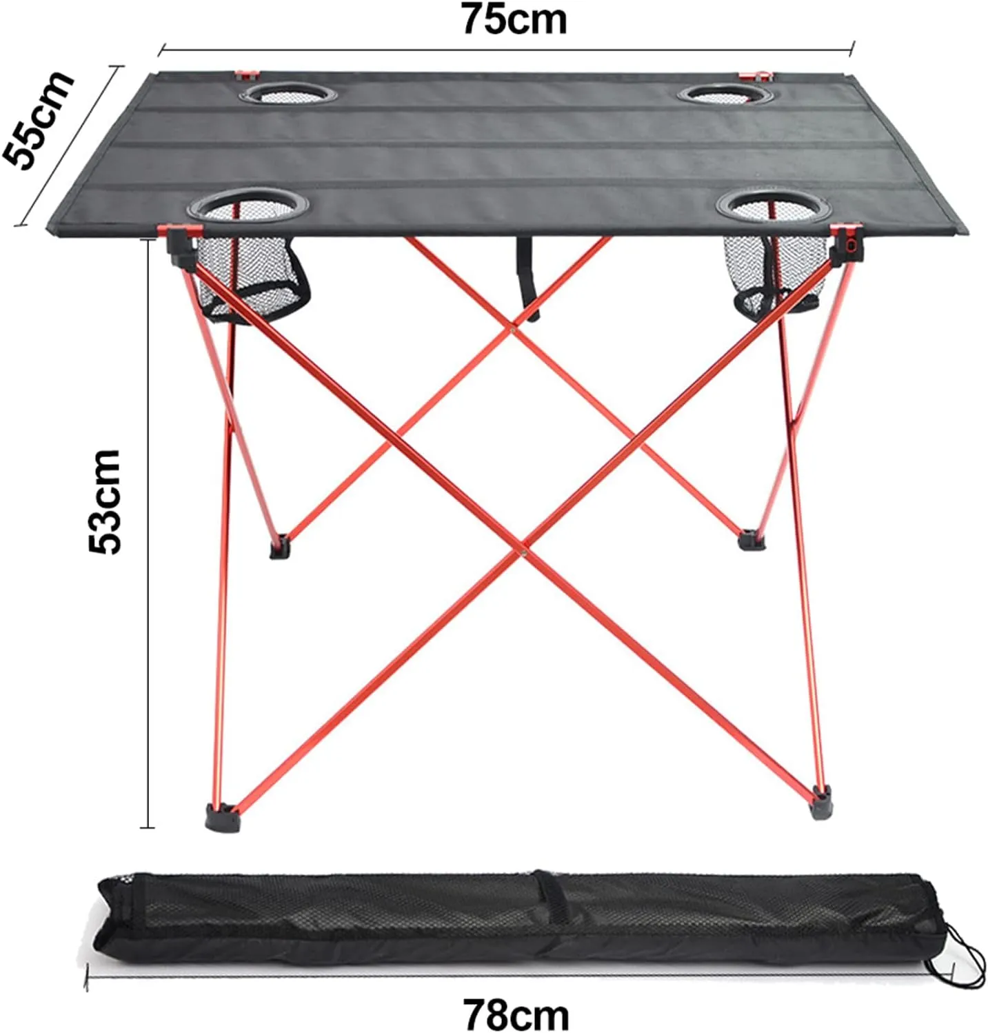 Ultra-Light Aluminum Alloy Camping Table Folding Beach Portable Table Outdoor Backpacking Roll Up Desk Furniture with Cup Holders,Red