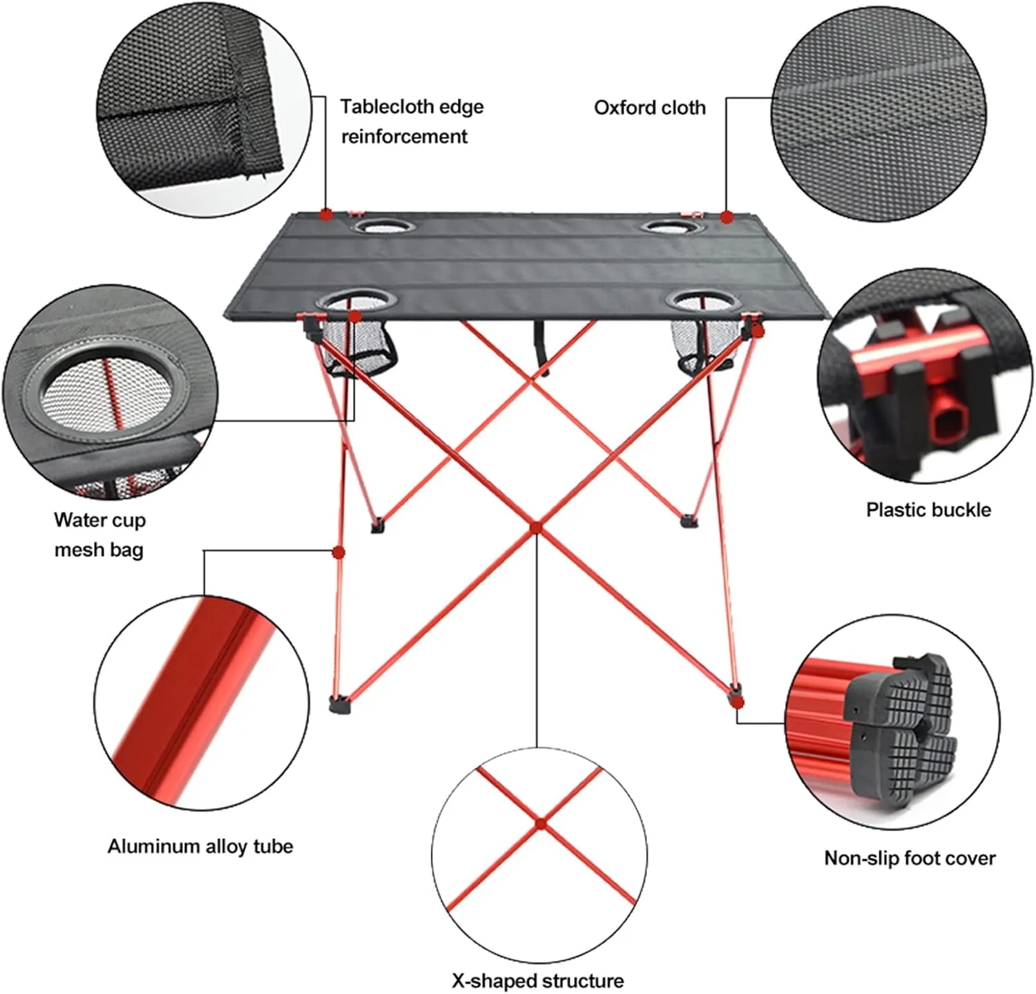Ultra-Light Aluminum Alloy Camping Table Folding Beach Portable Table Outdoor Backpacking Roll Up Desk Furniture with Cup Holders,Red
