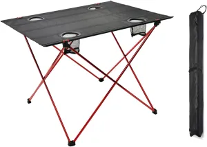 Ultra-Light Aluminum Alloy Camping Table Folding Beach Portable Table Outdoor Backpacking Roll Up Desk Furniture with Cup Holders,Red