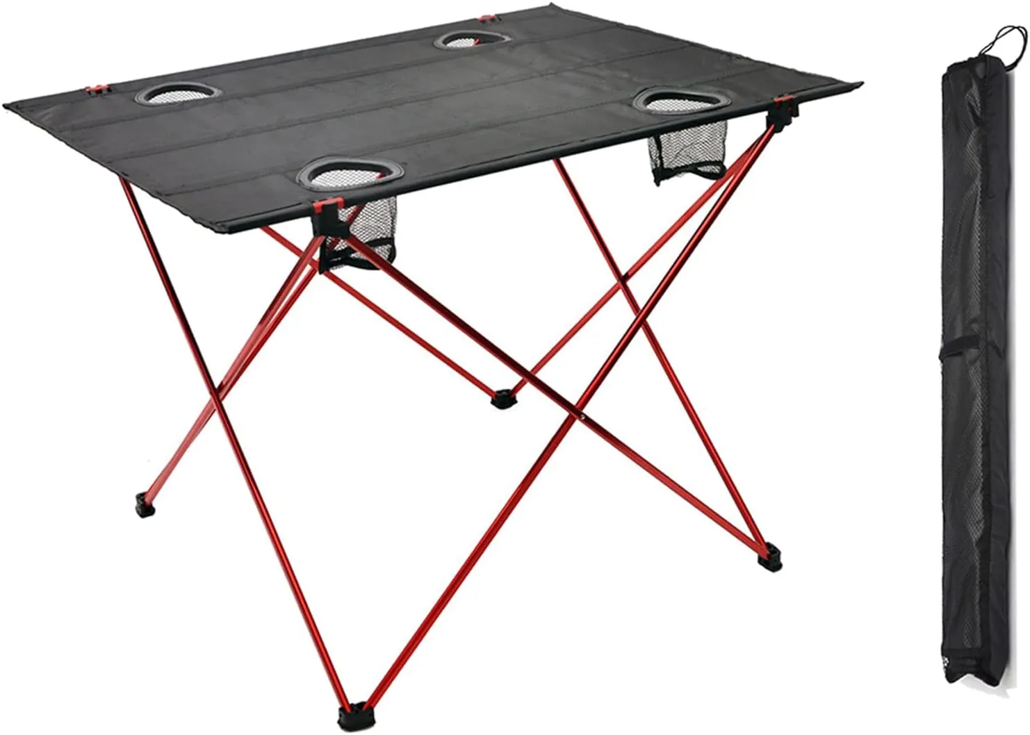 Ultra-Light Aluminum Alloy Camping Table Folding Beach Portable Table Outdoor Backpacking Roll Up Desk Furniture with Cup Holders,Red