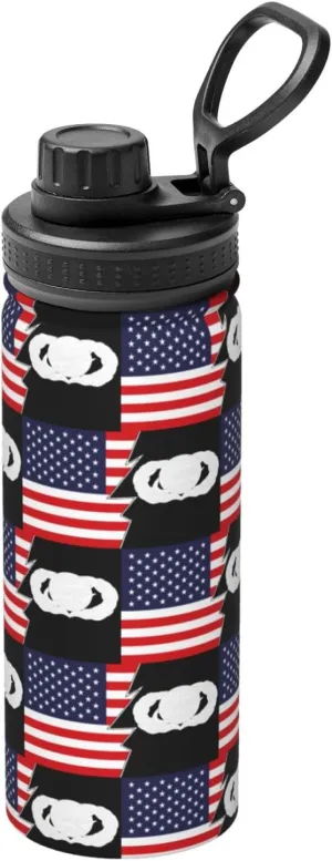 United States Air Force Manpower & Personnel Badge And America Water Bottle 18OZ Stainless Steel Insulated Water Bottles With Spout Lid Sports Keep Cold and Hot Water Bottle For Biking Hiking
