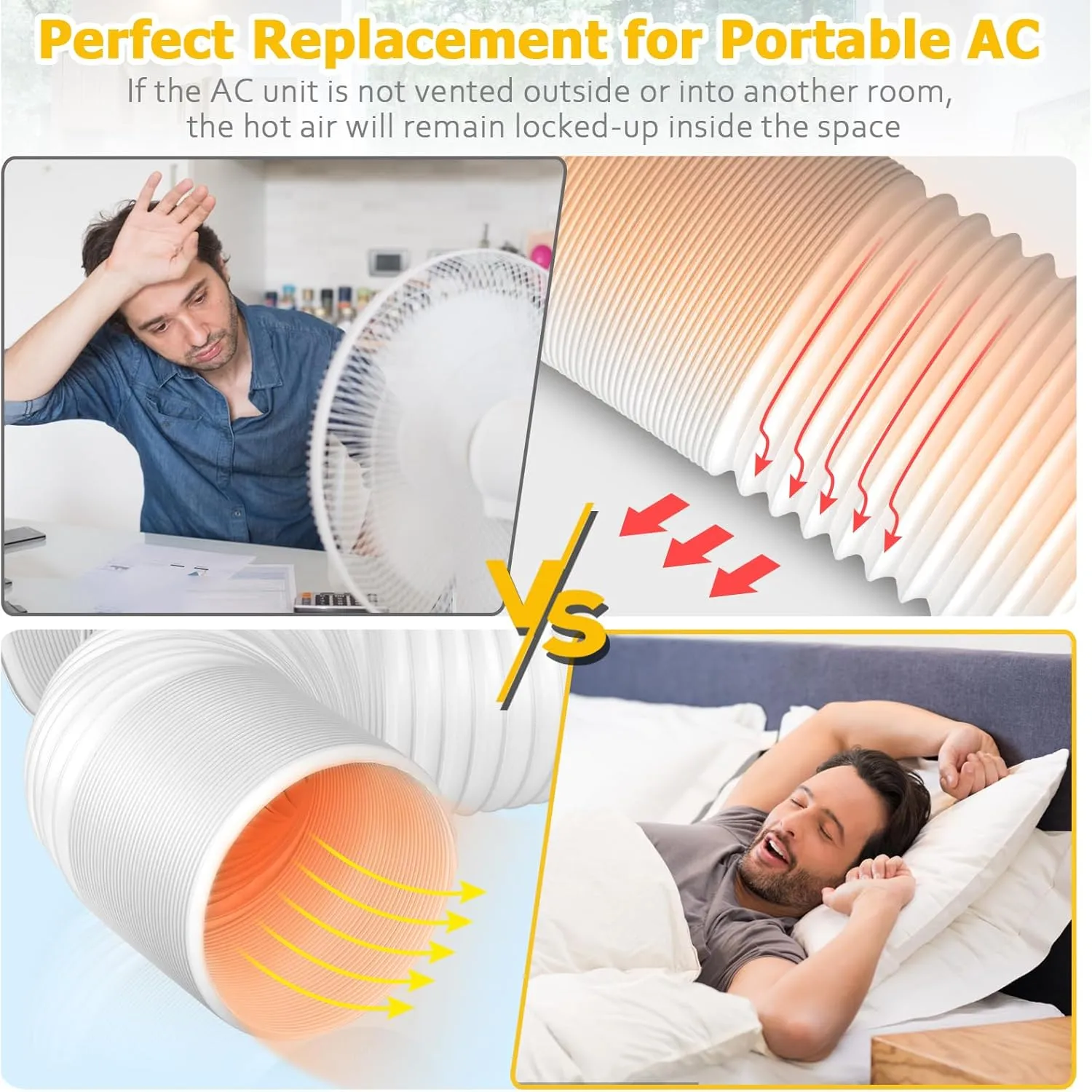 Universal Air Conditioner Exhaust Vent Hose - 5.1 inch Diameter, 80" Length, Clockwise Thread AC Hose Replacement for Honeywell, Whynter, Frigidaire, LG, Delonghi Toshiba, Delonghi, JHS