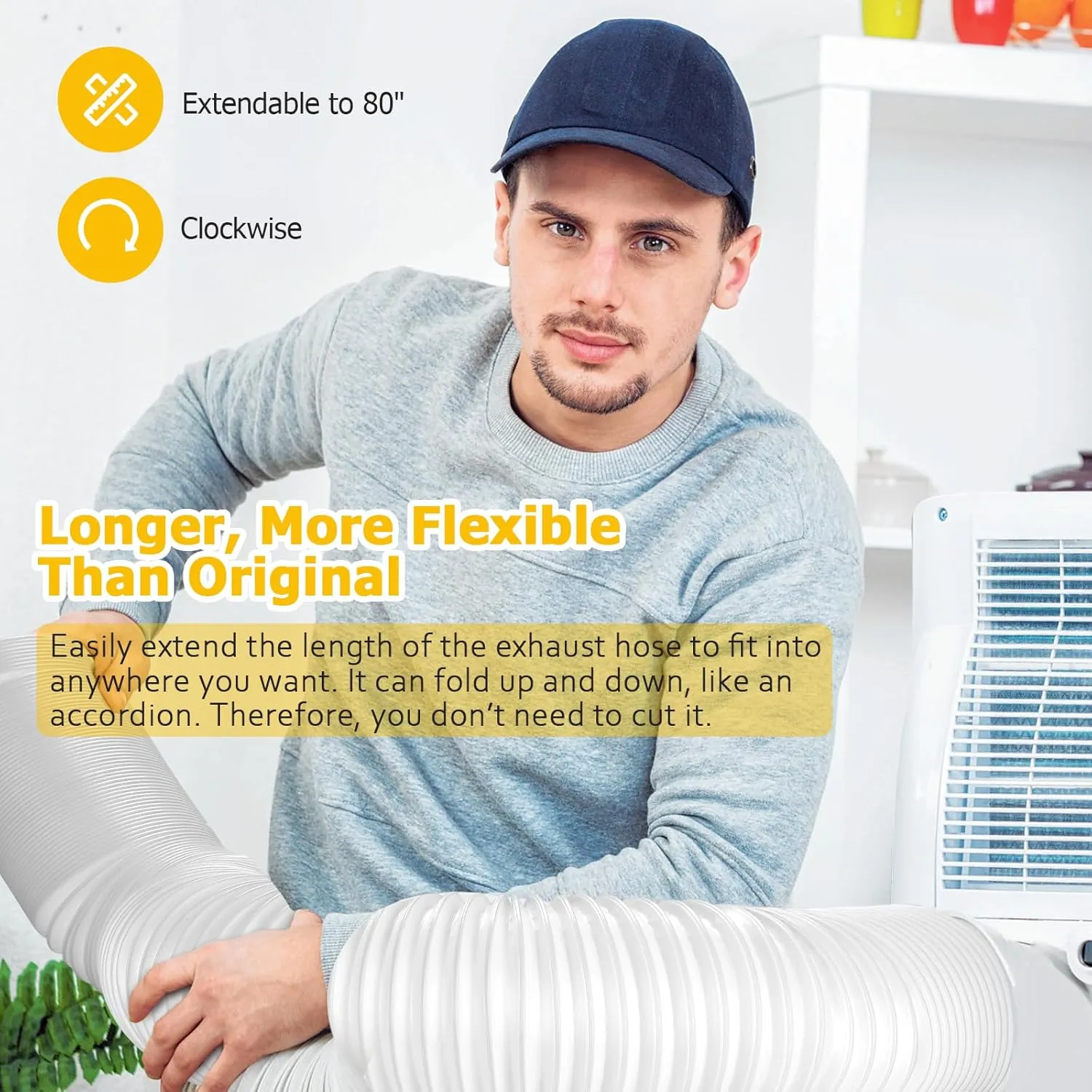 Universal Air Conditioner Exhaust Vent Hose - 5.1 inch Diameter, 80" Length, Clockwise Thread AC Hose Replacement for Honeywell, Whynter, Frigidaire, LG, Delonghi Toshiba, Delonghi, JHS