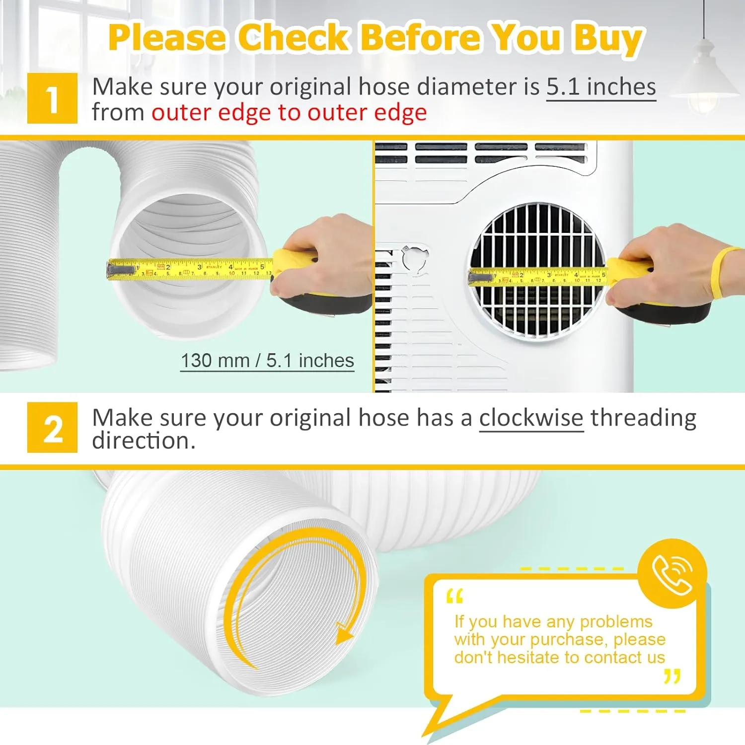 Universal Air Conditioner Exhaust Vent Hose - 5.1 inch Diameter, 80" Length, Clockwise Thread AC Hose Replacement for Honeywell, Whynter, Frigidaire, LG, Delonghi Toshiba, Delonghi, JHS