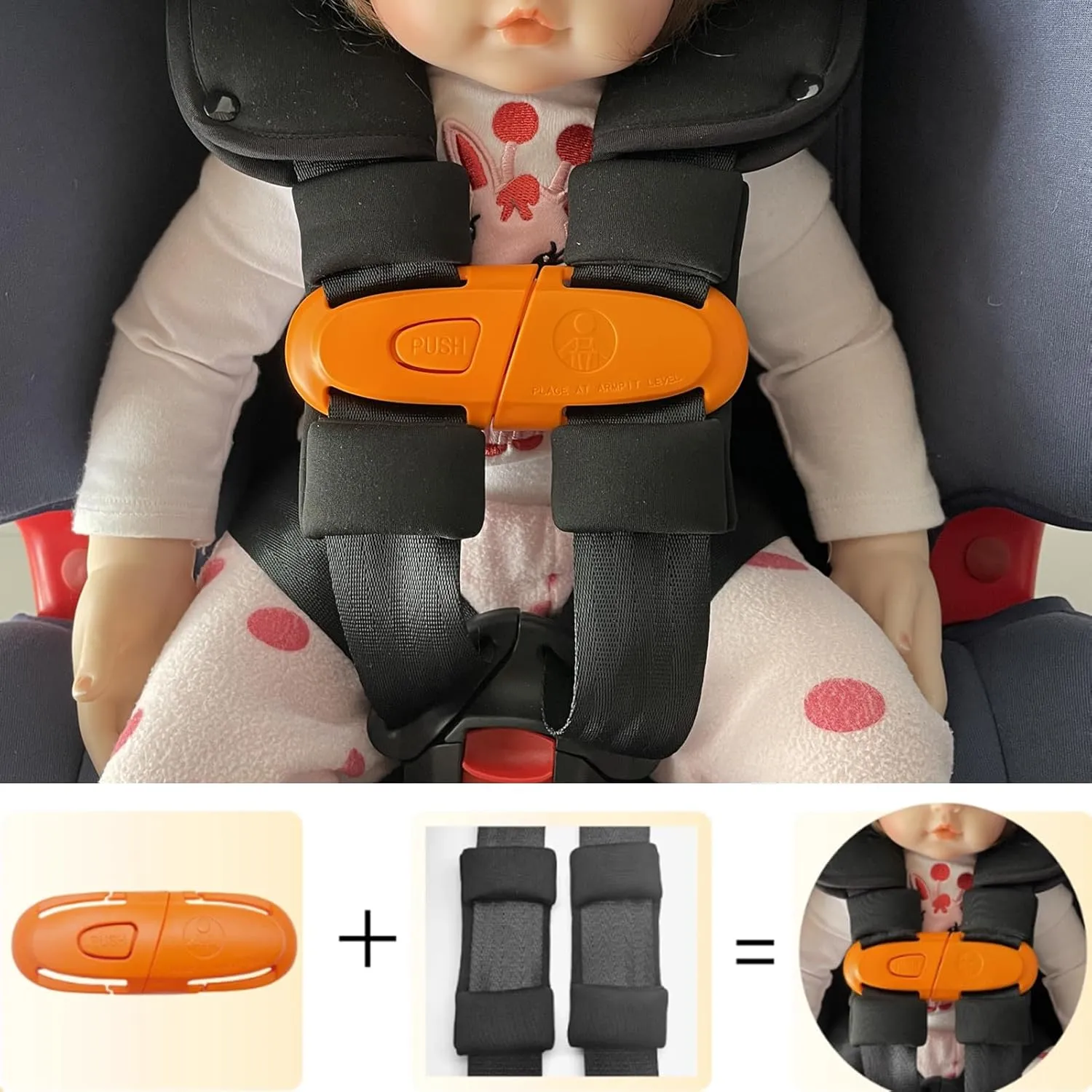 Universal Child Car Seat Chest Harness Clip Universal Safer Belt Clip Buckle Lock Stroller Chest Clip Adjustable Guard for Baby and Kids (Chest Clip and Pad Set-Orange)