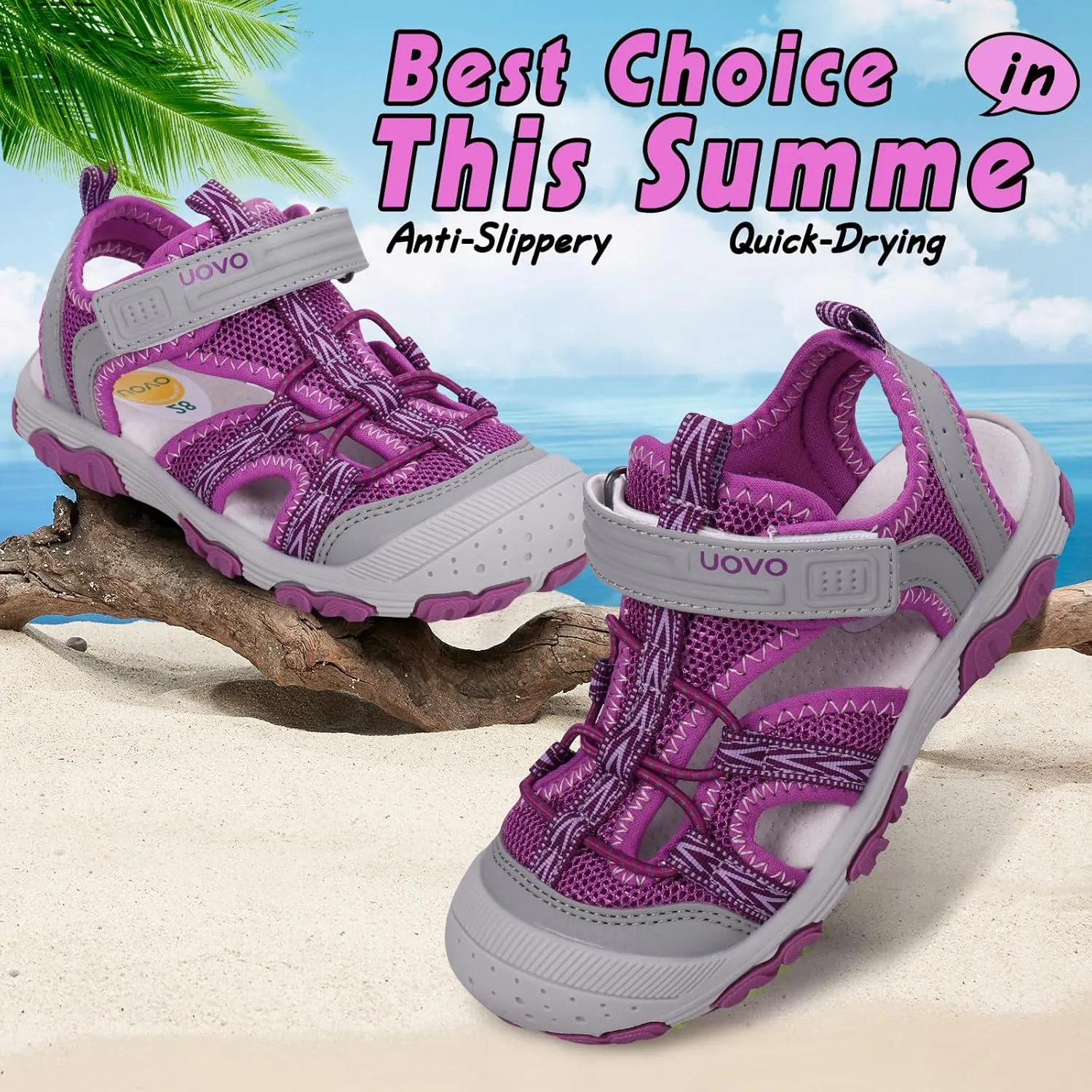 UOVO Boys Girls Summer Water Sandals Closed Toe Lightweight Outdoor Sport Shoes(Toddler/Little Kid/Big Kid)