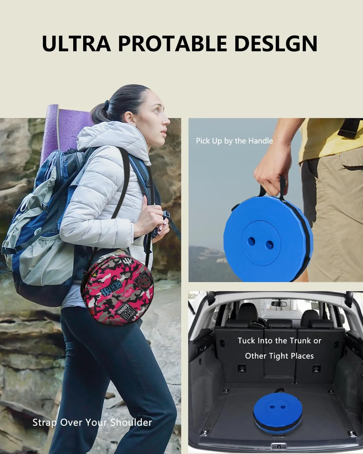 Upgrade Collapsible Stool, Thickened Foldable Stool, Portable Folding Seat, Adjustable Height Retractable Stools for Fishing, Hiking, Camping, BBQ, Parties, Outdoor Activities, Rainbow Blue