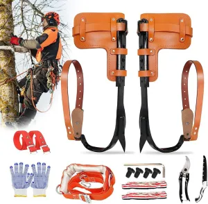 Upgrade Cow Leather Tree Climbing Spikes Set with Harness Belt, Scissors & Saw, Adjustable Tree Climbing Gear Pole Climbing Spurs Tool Tree Climbing Spikes for Outdoor Activities