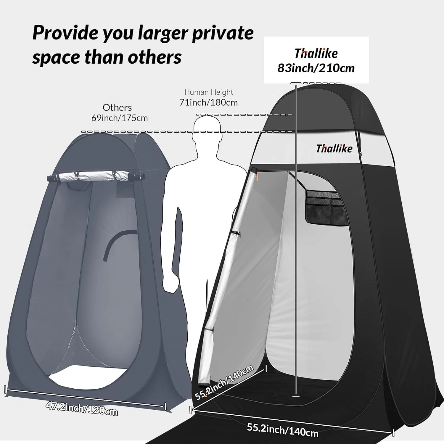 Upgrade Pop Up Privacy Shower Tent 55" x 55" x 83", Portable Camping Shower Tent, Camping Toilet Changing Room with Rain Shelter & Extended Floor Mat, Dressing Room for Camping and Beach