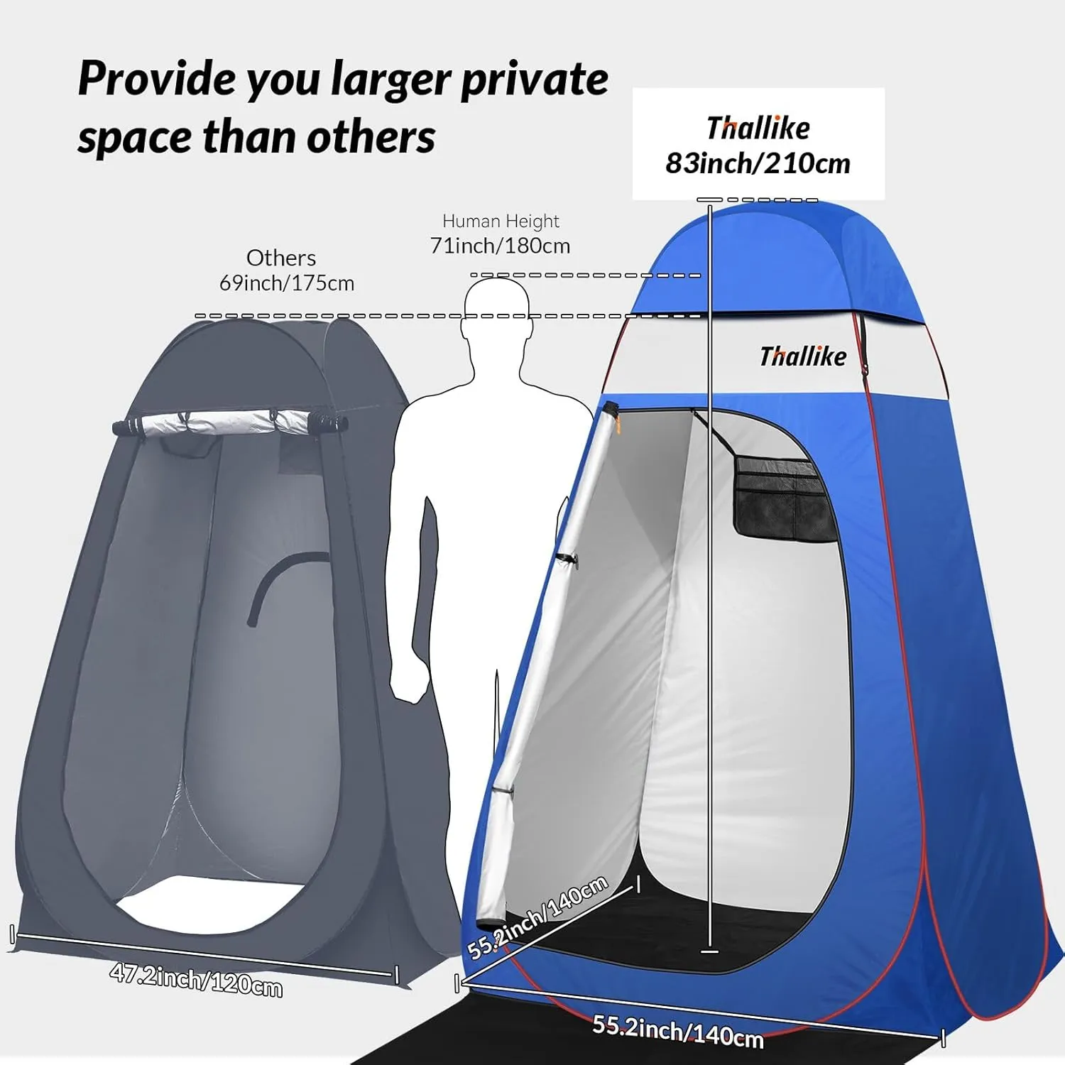Upgrade Pop Up Privacy Shower Tent 55" x 55" x 83", Portable Camping Shower Tent, Camping Toilet Changing Room with Rain Shelter & Extended Floor Mat, Dressing Room for Camping and Beach