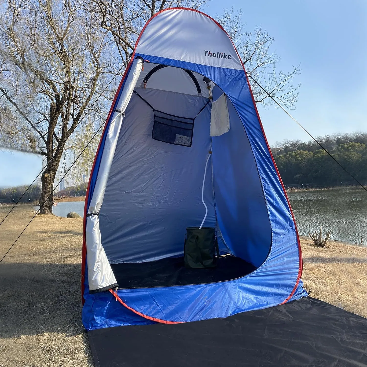 Upgrade Pop Up Privacy Shower Tent 55" x 55" x 83", Portable Camping Shower Tent, Camping Toilet Changing Room with Rain Shelter & Extended Floor Mat, Dressing Room for Camping and Beach