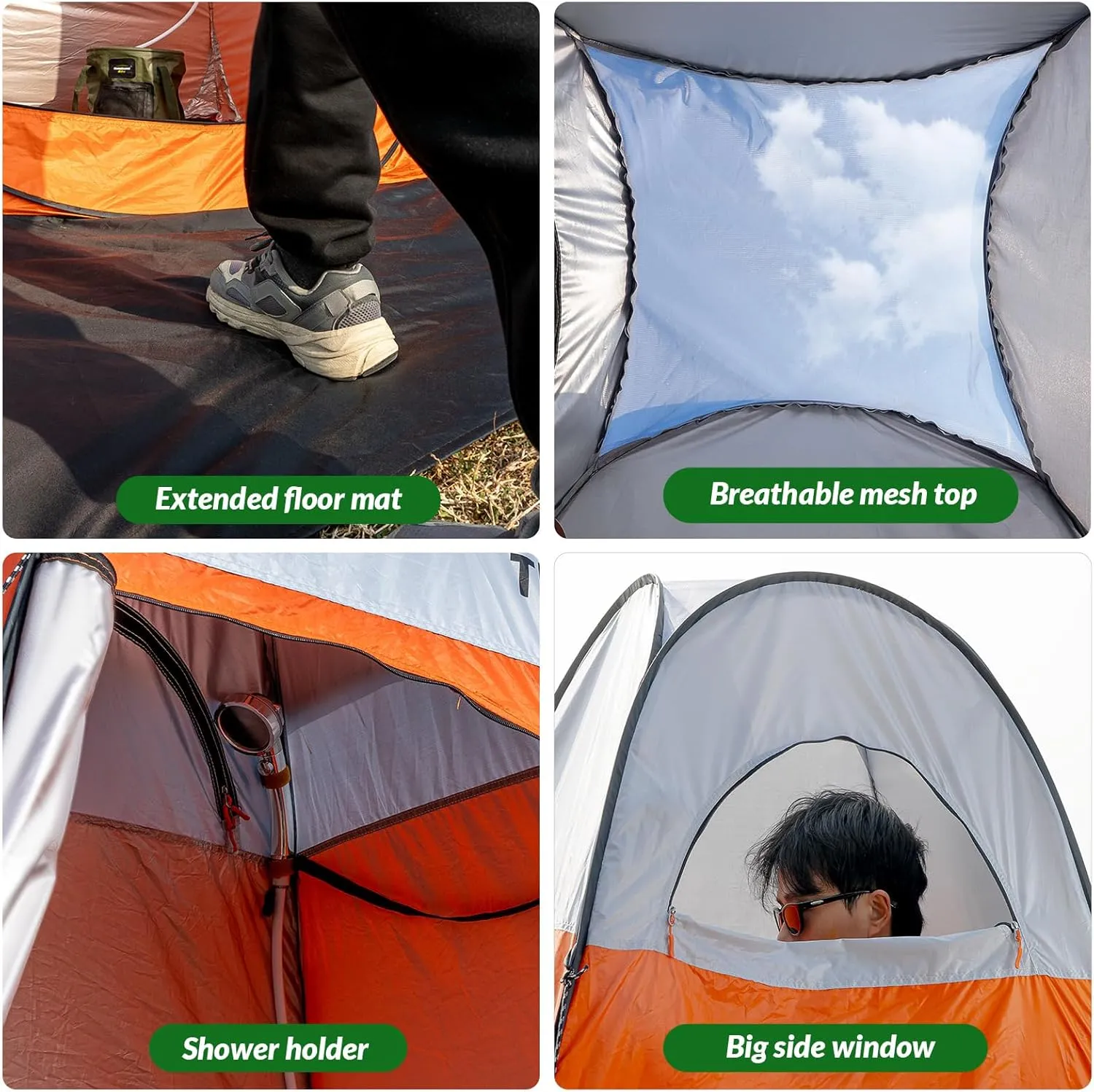 Upgrade Pop Up Privacy Shower Tent 55" x 55" x 83", Portable Camping Shower Tent, Camping Toilet Changing Room with Rain Shelter & Extended Floor Mat, Dressing Room for Camping and Beach