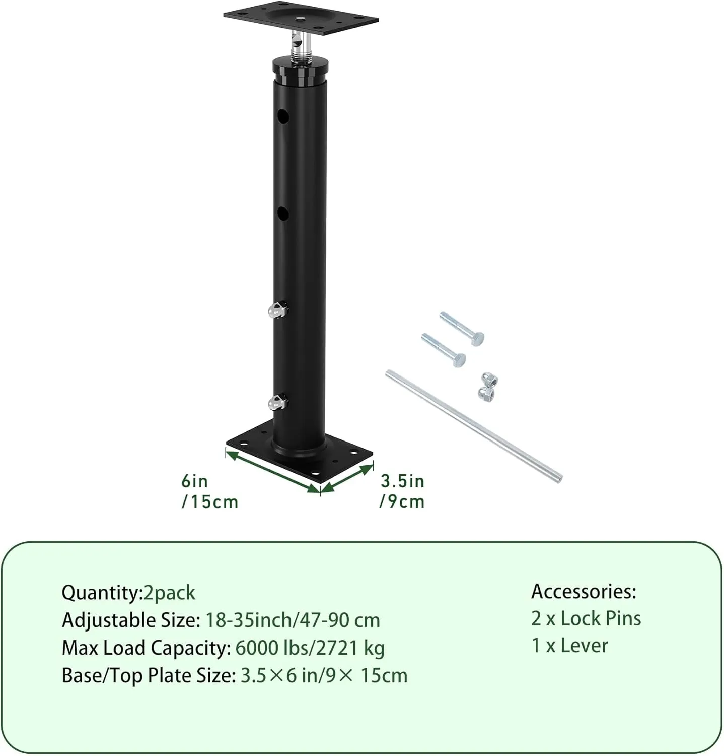 【Upgraded】 2 Pack Adjustable House Floor Jacks Post Pole for Leveling,Height 18" to 35" Telescoping Jack for Temporary Support,Black