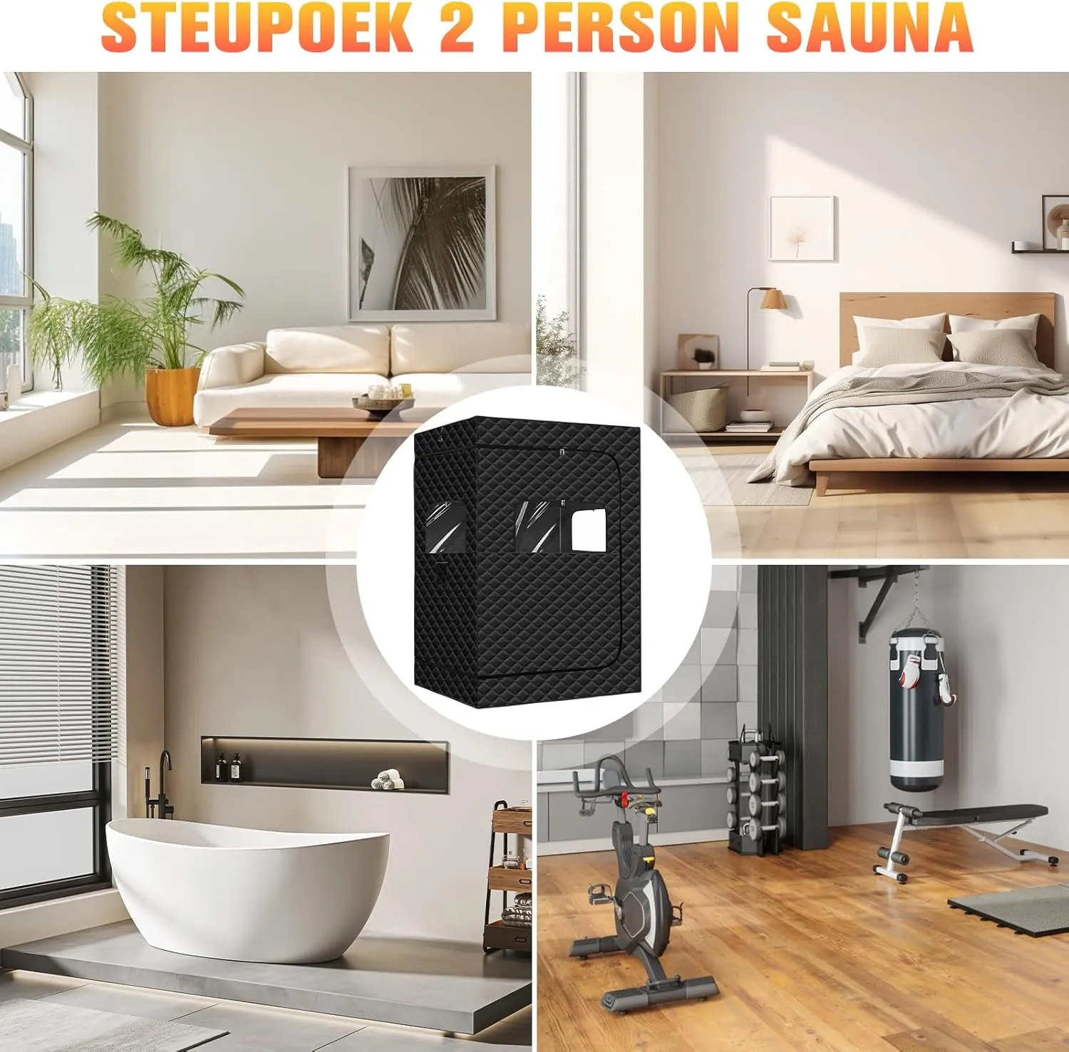 Upgraded 2 Person Portable Sauna, Portable Steam Sauna for Home, Personal Sauna Box Full Body with 1000W 2.6L Steam Generator, 99 Minute Timer, 2 Folding Chairs, Remote Control Included(Black)