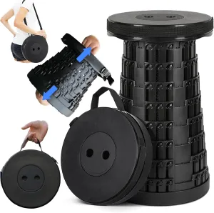 Upgraded Collapsible Stool with Shoulder Strap, 620lbs Max Weight, Lightweight Yet Sturdy, Portable Retractable Foldable Telescoping Camping Stool for Adults Outdoor Fishing Hiking Travel BBQ