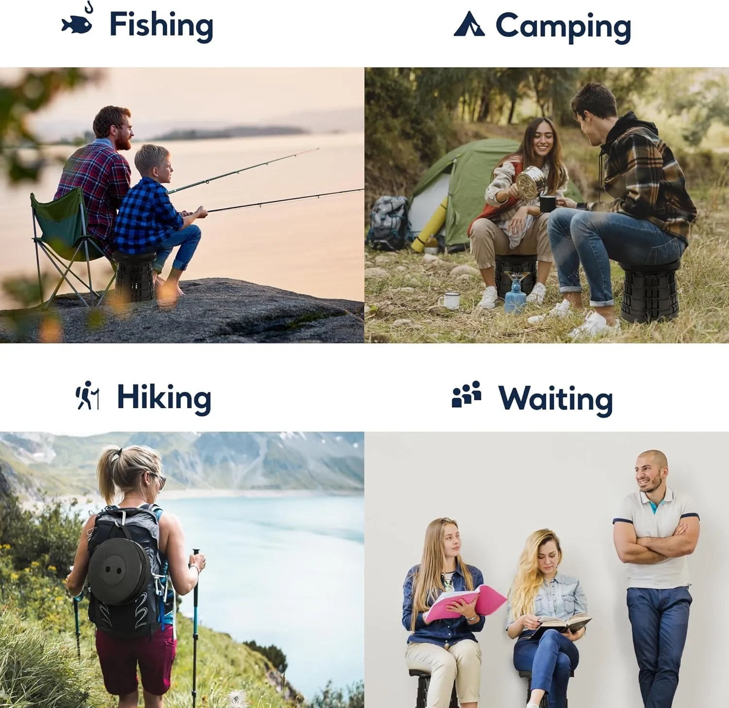 Upgraded Collapsible Stool with Shoulder Strap, 620lbs Max Weight, Lightweight Yet Sturdy, Portable Retractable Foldable Telescoping Camping Stool for Adults Outdoor Fishing Hiking Travel BBQ